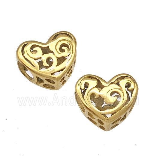 Stainless Steel Heart Beads Hollow Large Hole Gold Plated
