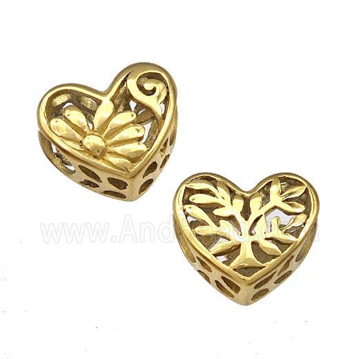 Stainless Steel Heart Beads Flower Hollow Large Hole Gold Plated