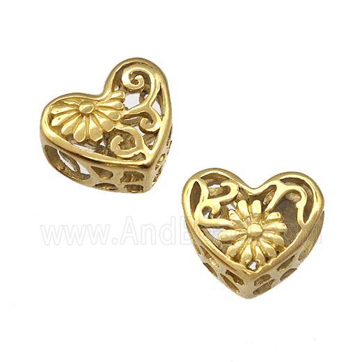 Stainless Steel Heart Beads Flower Daisy Hollow Large Hole Gold Plated