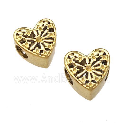 Stainless Steel Heart Beads Hollow Large Hole Gold Plated