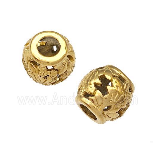 Stainless Steel Barrel Beads Flower Hollow Large Hole Gold Plated