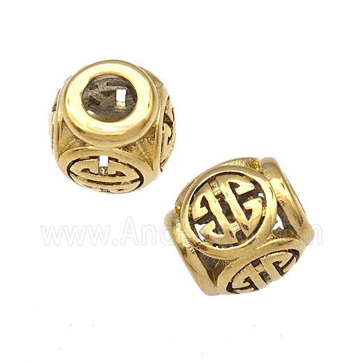 Stainless Steel Barrel Beads Hollow Large Hole Gold Plated