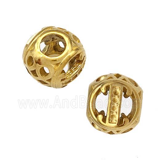 Stainless Steel Round Beads Letter-I Hollow Large Hole Gold Plated