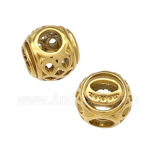 Stainless Steel Round Beads Letter-O Hollow Large Hole Gold Plated