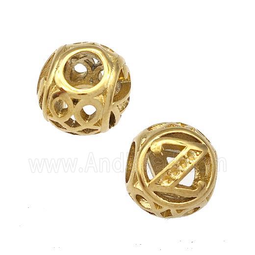 Stainless Steel Round Beads Letter-Z Hollow Large Hole Gold Plated