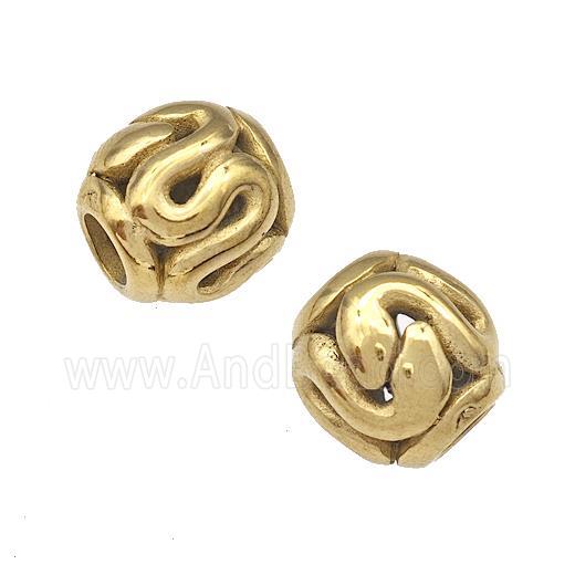 Stainless Steel Barrel Beads Snake Hollow Large Hole Gold Plated
