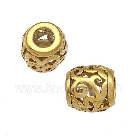Stainless Steel Barrel Beads Flower Hollow Large Hole Gold Plated