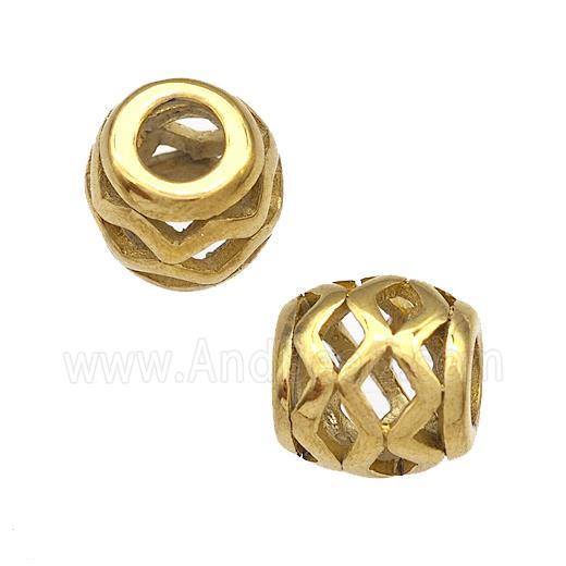 Stainless Steel Barrel Beads Wave Hollow Large Hole Gold Plated
