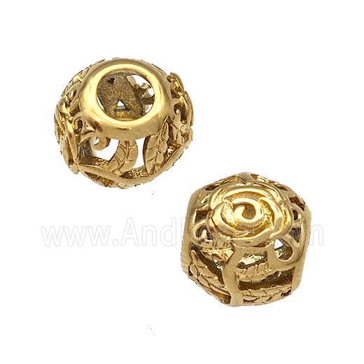 Stainless Steel Round Beads Flower Hollow Large Hole Gold Plated