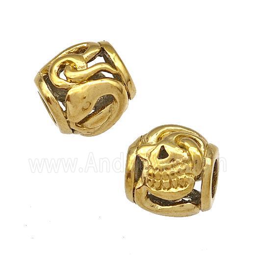 Stainless Steel Barrel Beads Hollow Large Hole Gold Plated