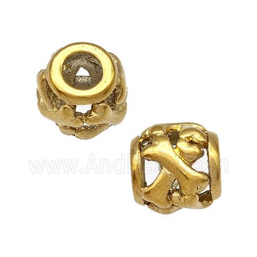 Stainless Steel Barrel Beads Dog-bone Hollow Large Hole Gold Plated
