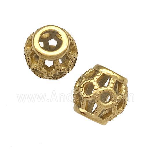 Stainless Steel Barrel Beads Hollow Large Hole Gold Plated