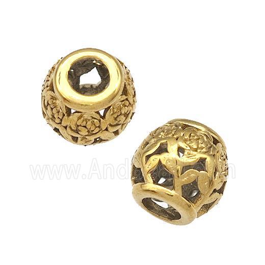 Stainless Steel Barrel Beads Flower Hollow Large Hole Gold Plated