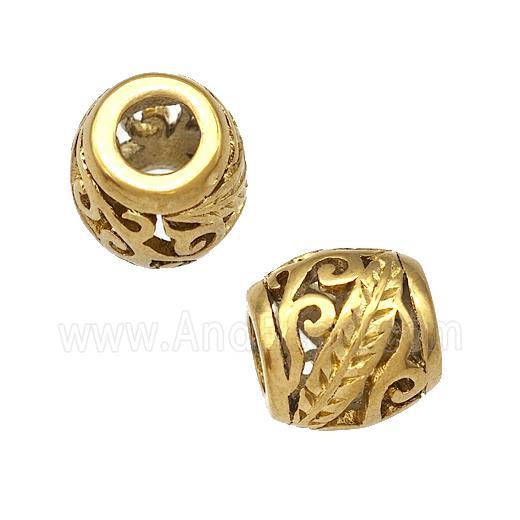 Stainless Steel Barrel Beads Hollow Large Hole Gold Plated