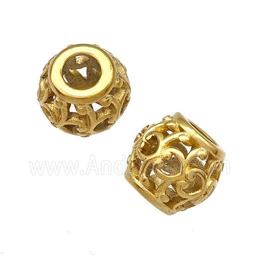 Stainless Steel Round Beads Hollow Large Hole Gold Plated