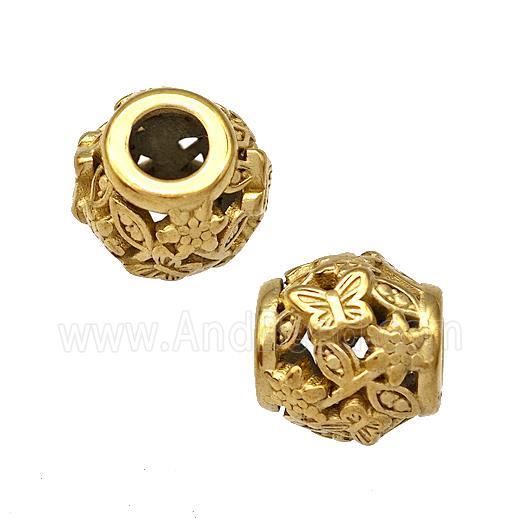 Stainless Steel Barrel Beads Butterfly Hollow Large Hole Gold Plated