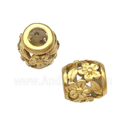 Stainless Steel Barrel Beads Hollow Large Hole gold platedStainless Steel Round Beads Flower Hollow 