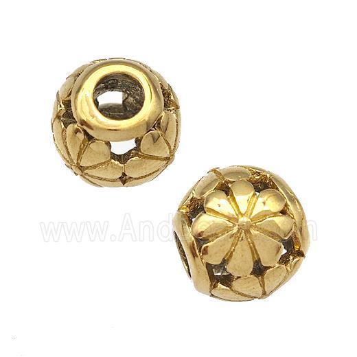 Stainless Steel Round Beads Flower Hollow Large Hole Gold Plated