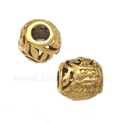 Stainless Steel Barrel Beads Owl Hollow Large Hole Gold Plated