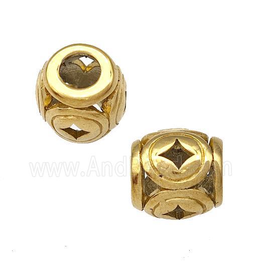 Stainless Steel Barrel Beads Hollow Large Hole Gold Plated