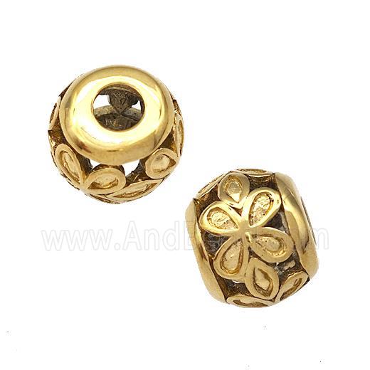 Stainless Steel Round Beads Flower Hollow Large Hole Gold Plated