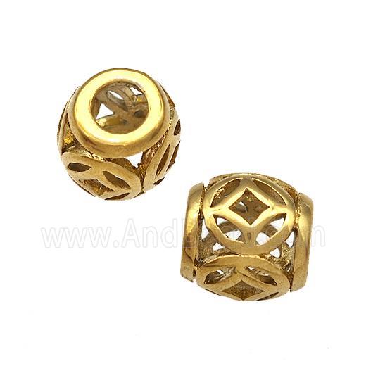Stainless Steel Barrel Beads Hollow Large Hole Gold Plated