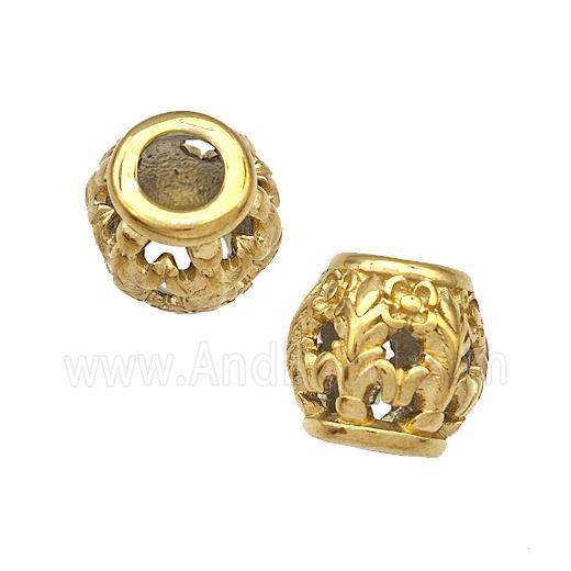 Stainless Steel Barrel Beads Hollow Large Hole Gold Plated