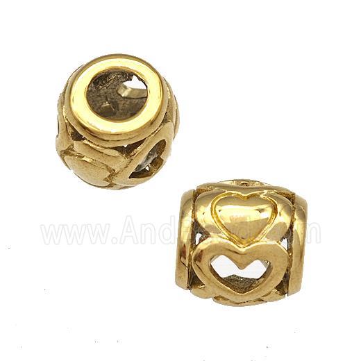 Stainless Steel Barrel Beads Hollow Large Hole Gold Plated