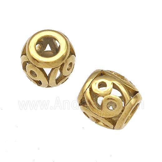 Stainless Steel Barrel Beads Hollow Large Hole Gold Plated