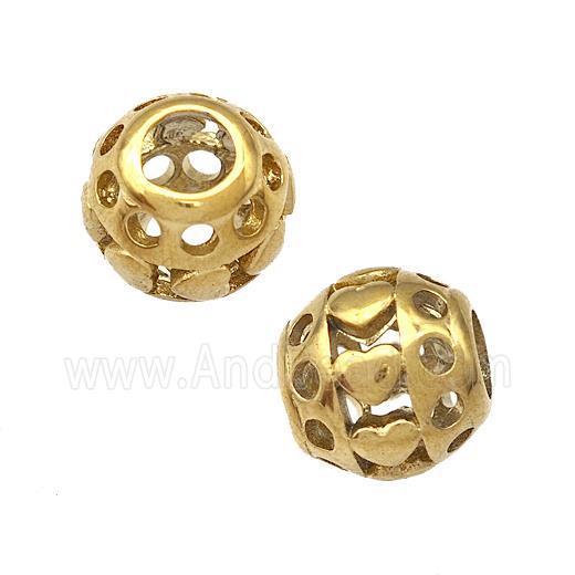 Stainless Steel Round Beads Hollow Large Hole Gold Plated