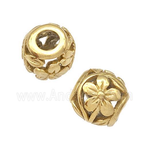 Stainless Steel Round Beads Flower Hollow Large Hole Gold Plated