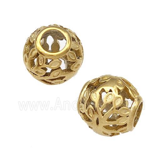 Stainless Steel Barrel Beads Flower Hollow Large Hole Gold Plated