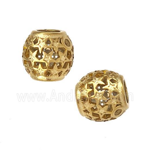 Stainless Steel Round Beads Star Hollow Large Hole Gold Plated