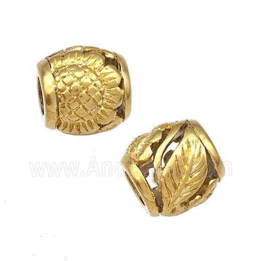 Stainless Steel Barrel Beads Sunflower Hollow Large Hole Gold Plated