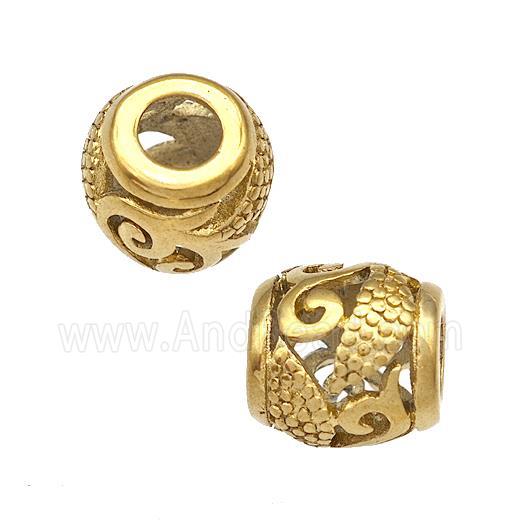 Stainless Steel Barrel Beads Hollow Large Hole Gold Plated