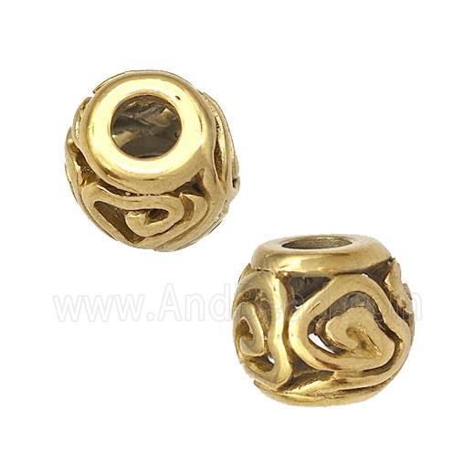 Stainless Steel Round Beads Hollow Large Hole Gold Plated