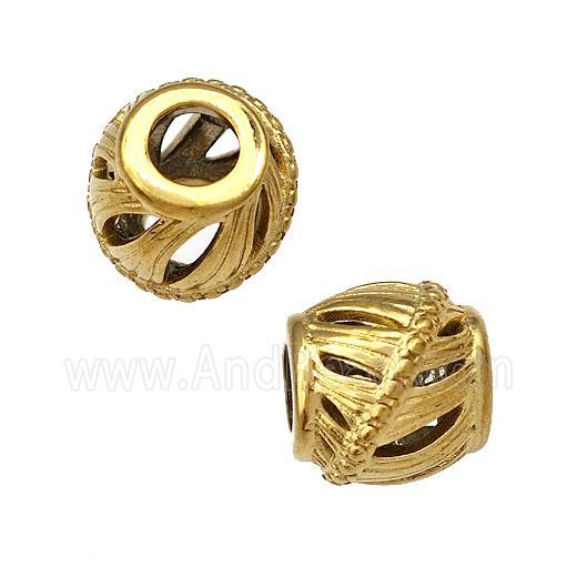 Stainless Steel Barrel Beads Hollow Large Hole Gold Plated