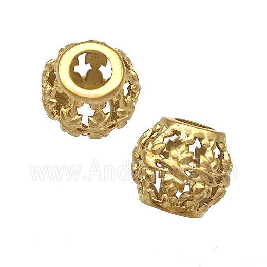 Stainless Steel Round Beads Hollow Large Hole Gold Plated