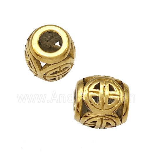 Stainless Steel Barrel Beads Hollow Large Hole Gold Plated