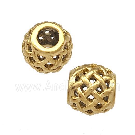 Stainless Steel Round Beads Hollow Large Hole Gold Plated