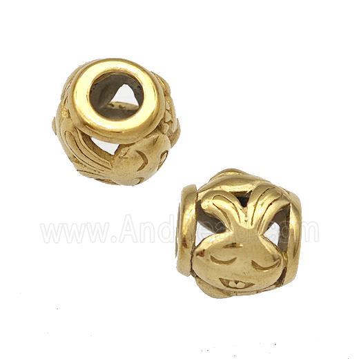 Stainless Steel Barrel Beads Rabbit Hollow Large Hole Gold Plated