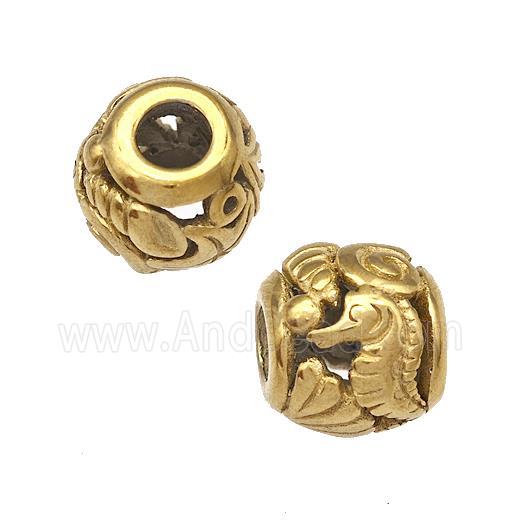 Stainless Steel Barrel Beads Seahorse Hollow Large Hole Gold Plated