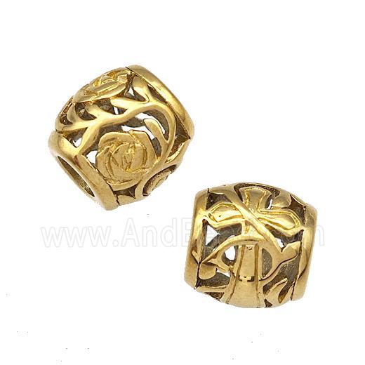 Stainless Steel Barrel Beads Flower Cross Hollow Large Hole Gold Plated