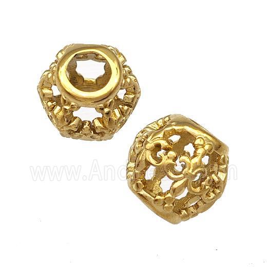 Stainless Steel Round Beads Fleur-De-Lis Hollow Large Hole Gold Plated