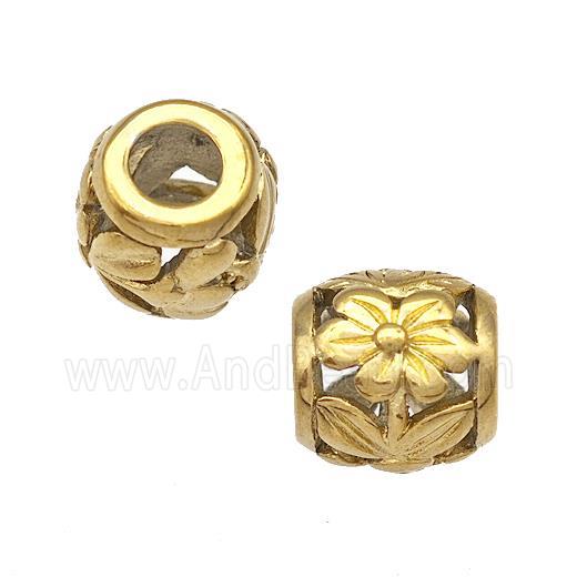 Stainless Steel Barrel Beads Flower Hollow Large Hole Gold Plated