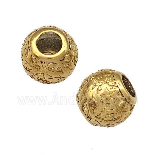 Stainless Steel Round Beads Flower Hollow Large Hole Gold Plated
