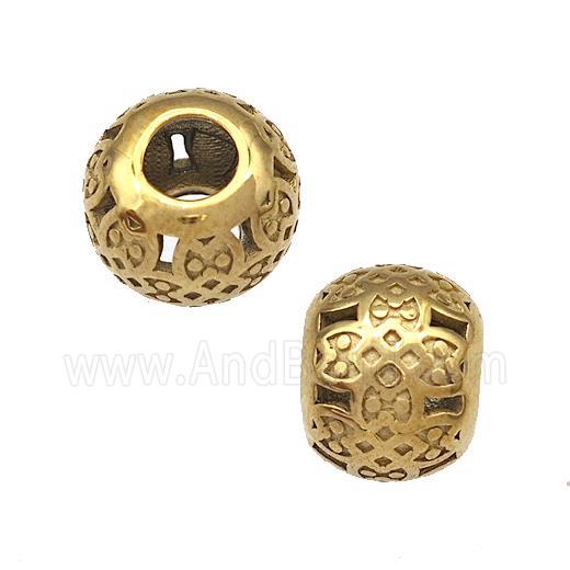 Stainless Steel Round Beads Hollow Large Hole Gold Plated