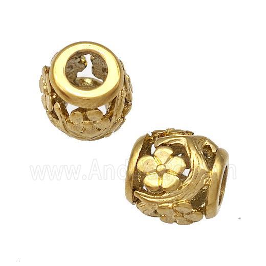Stainless Steel Barrel Beads Flower Hollow Large Hole Gold Plated