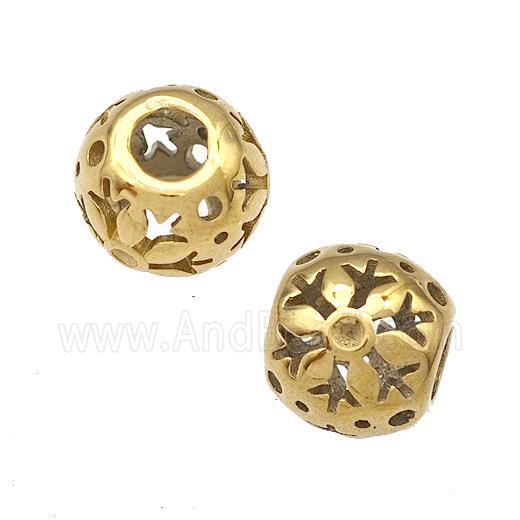 Stainless Steel Round Beads Flower Hollow Large Hole Gold Plated