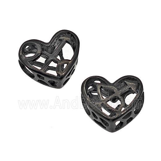 Stainless Steel Heart Beads Zodiac Sagittarius Large Hole Hollow Black Plated
